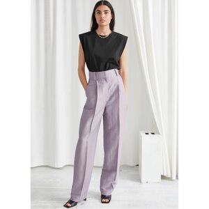 & OTHER STORIES Lavender Wide Tailored Linen Blend Trousers Size 2